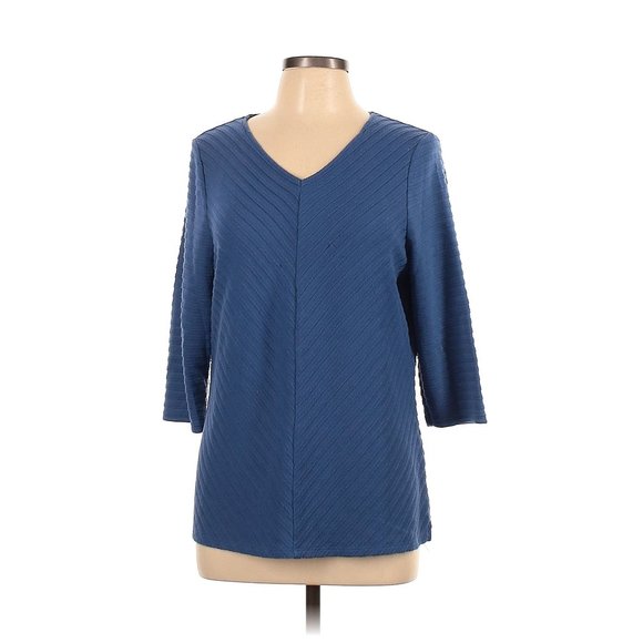 Chico's Ribbed Blue 3/4 Sleeve Sweater Blouse Size 12/14 - Picture 1 of 2